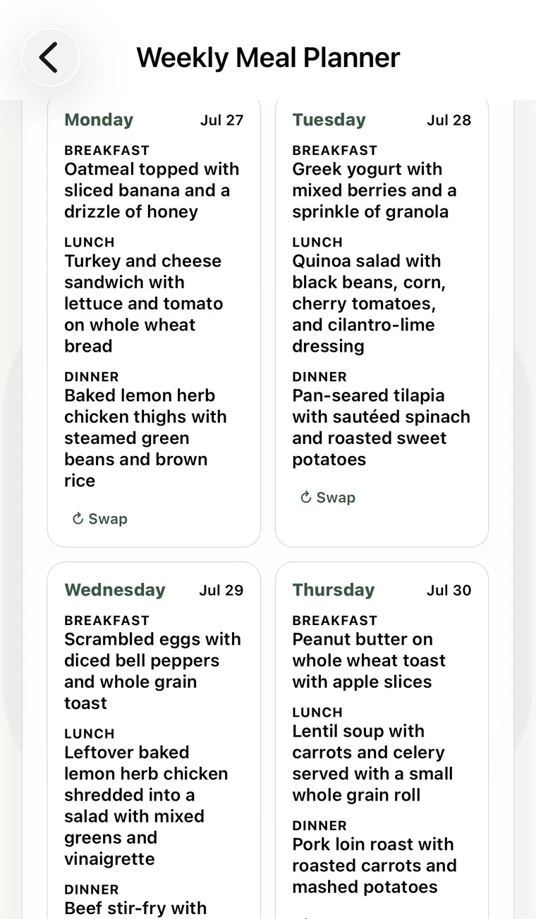 KarlCal weekly meal planner